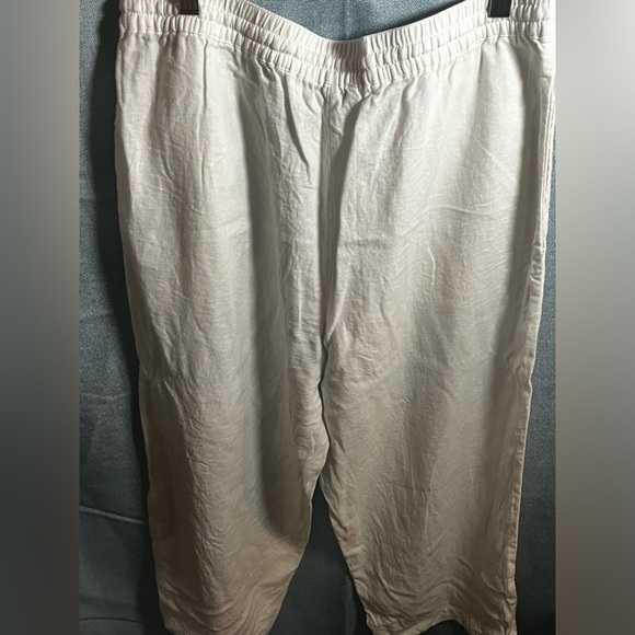 DKNY linen wide leg capri pants off white side pockets drawstring - Picture 2 of 8